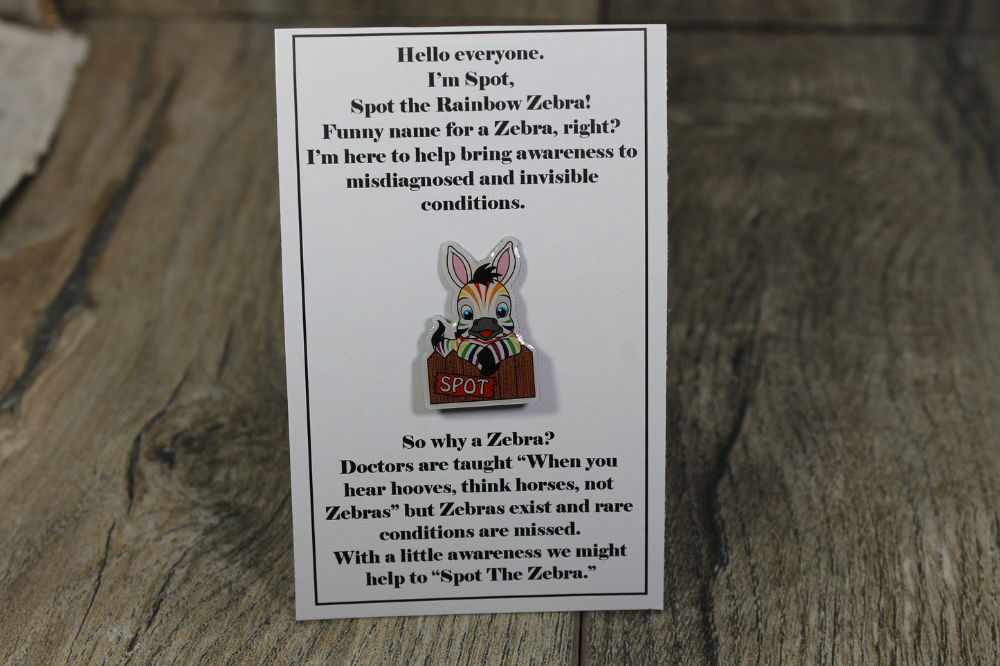Spot The Rainbow Zebra 25mm x 17mm Full Colour Enamel Pin with Metal Butterfly Clutch Fixing.