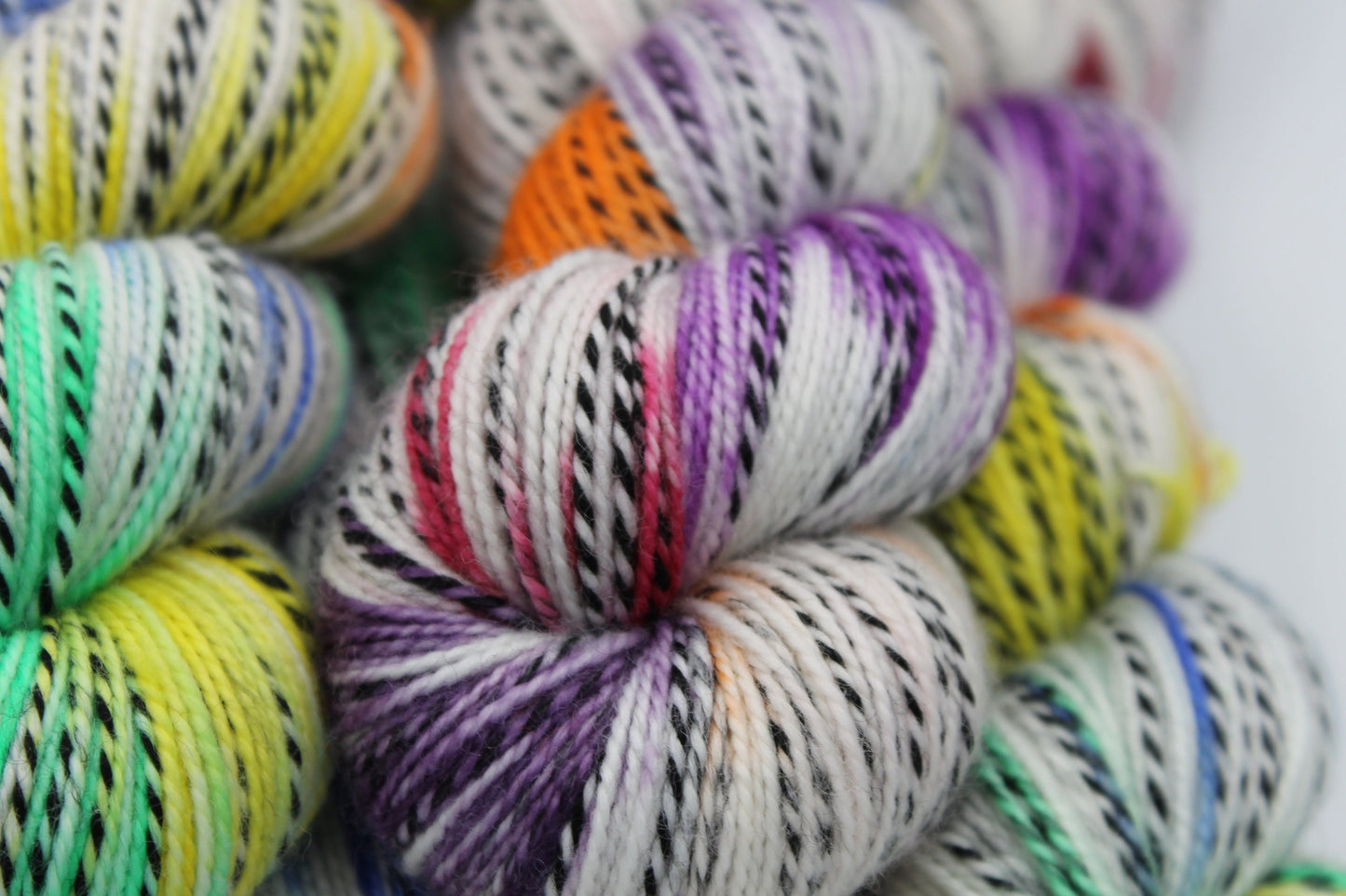 Rainbow Zebra Sock Skein 80% SuperWash Merino and 20 Nylon Hand Dyed Yarn 100g