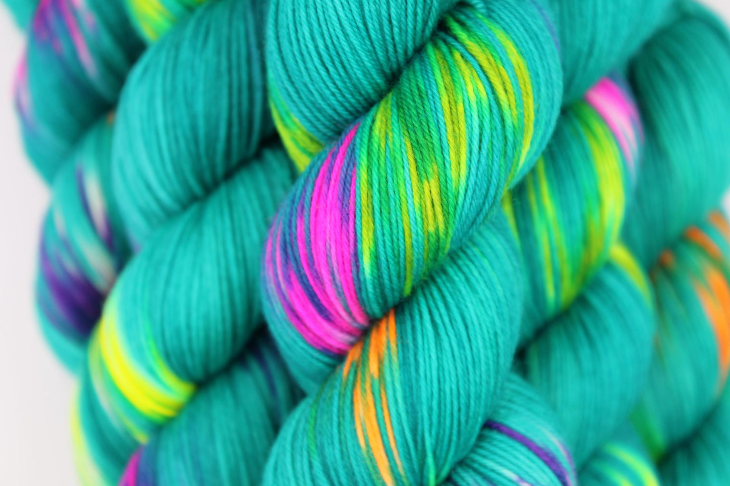Neon Peacock, Sock Skein 75% SuperWash Merino and 25 Nylon Hand Dyed Yarn 100g