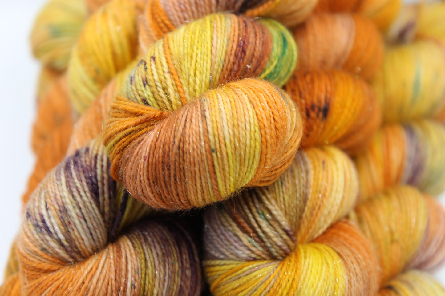 Pumpkin Glitterball Sock Skein 75% Superwash Merino 20% Nylon 5% Silver Stellina