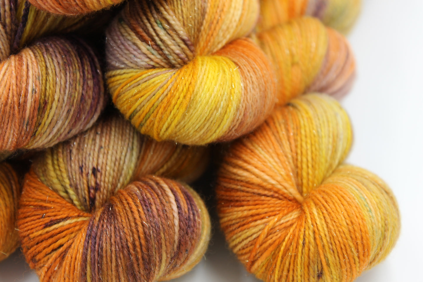 Pumpkin Glitterball Sock Skein 75% Superwash Merino 20% Nylon 5% Silver Stellina