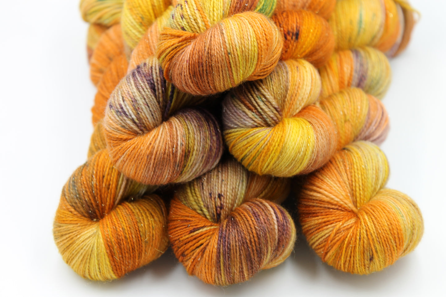 Pumpkin Glitterball Sock Skein 75% Superwash Merino 20% Nylon 5% Silver Stellina
