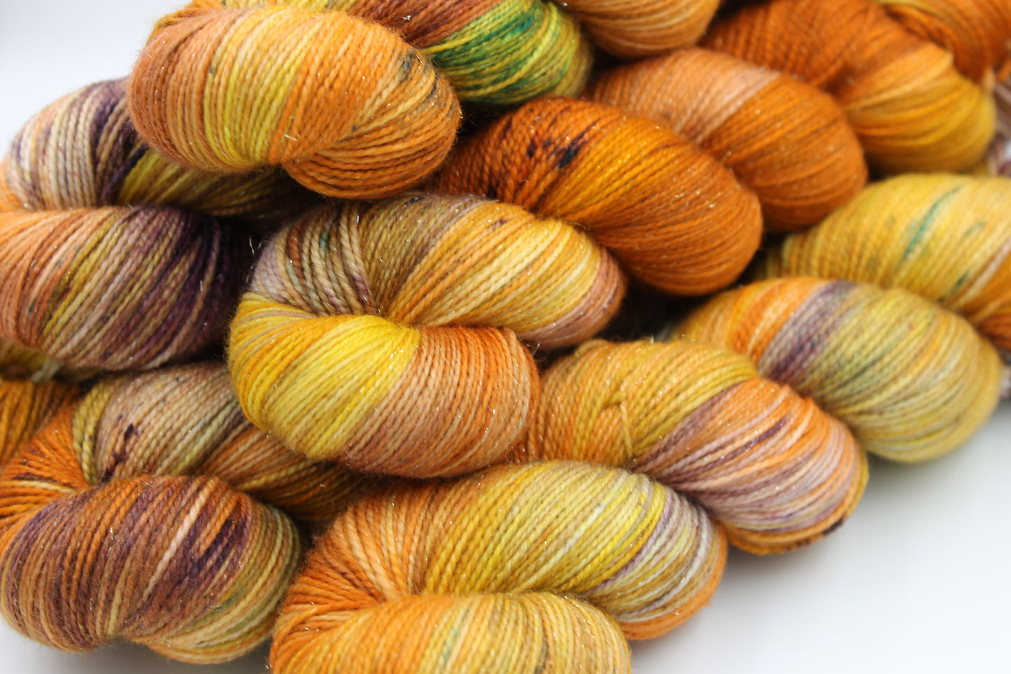 Pumpkin Glitterball Sock Skein 75% Superwash Merino 20% Nylon 5% Silver Stellina