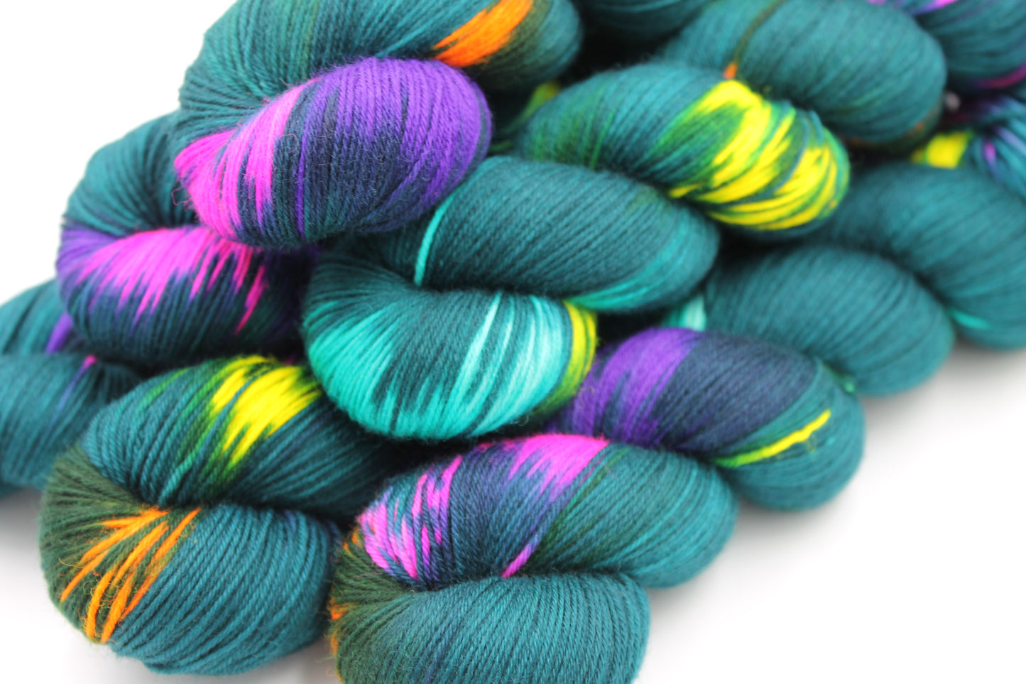 Neon Forest Sock Skein 100g Hand Dyed Merino Nylon Yarn 75% SuperWash Merino 25% Nylon