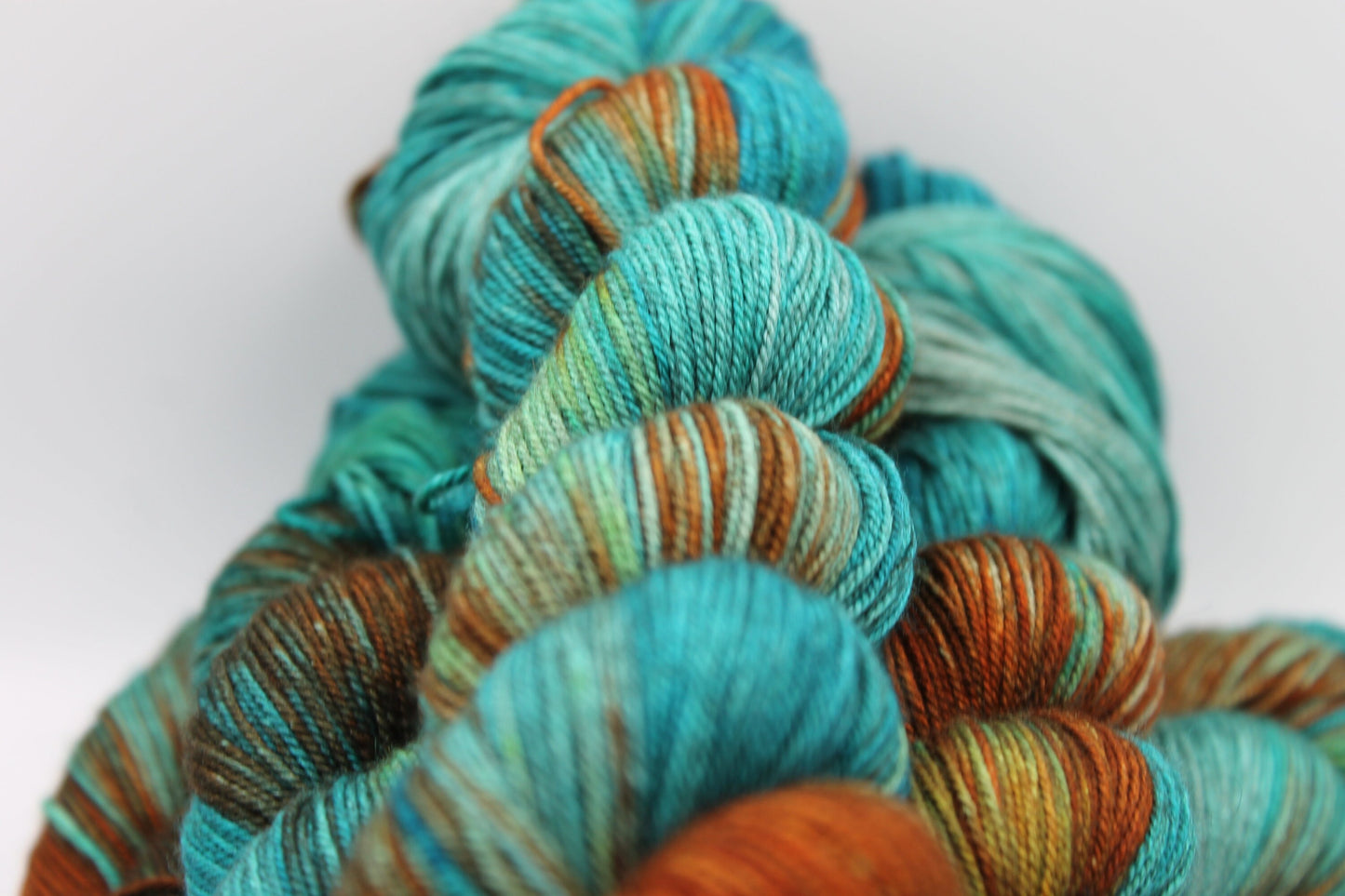 Rusty Hull Sock Skein 60% SuperWash Merino 20 silk and 20 Yak Hand Dyed Yarn