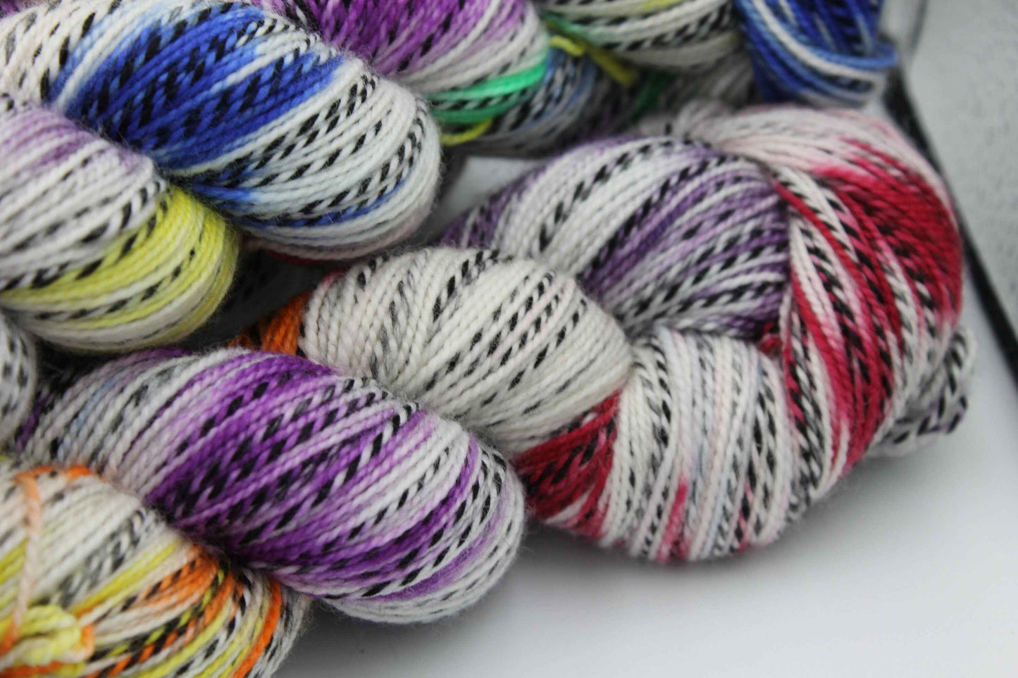 Rainbow Zebra Hand Dyed Yarn 80% SuperWash Merino 20% Nylon 100g Skein