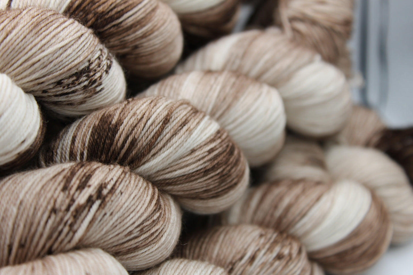 Cappuccino Deep Speckle Sock Skein 75% SuperWash Merino and 25 Nylon Hand Dyed Yarn 100g