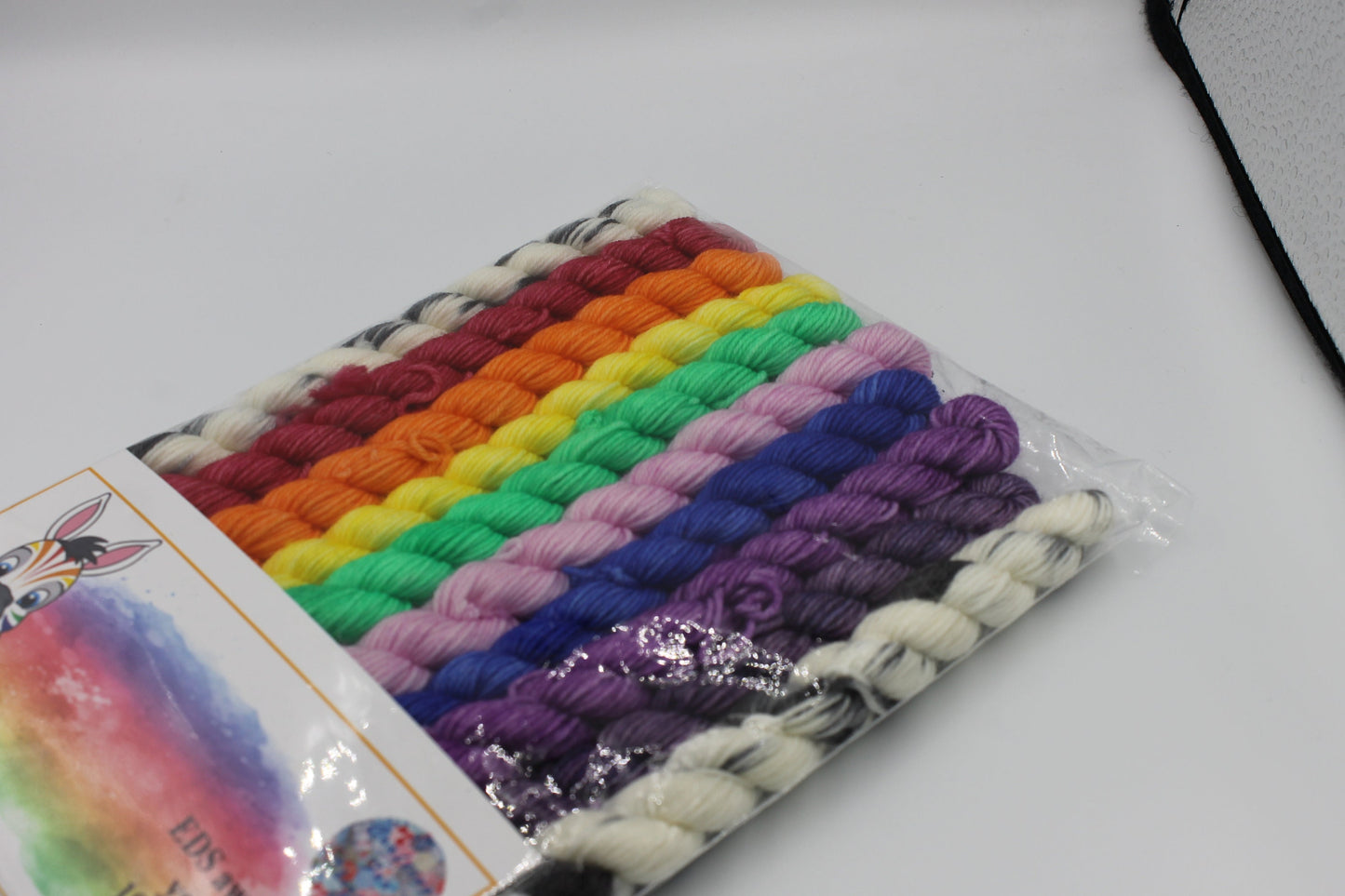 Rainbow Zebra EDS awareness set sock weight 75% SuperWash Merino and 25 Nylon 10 x 10g