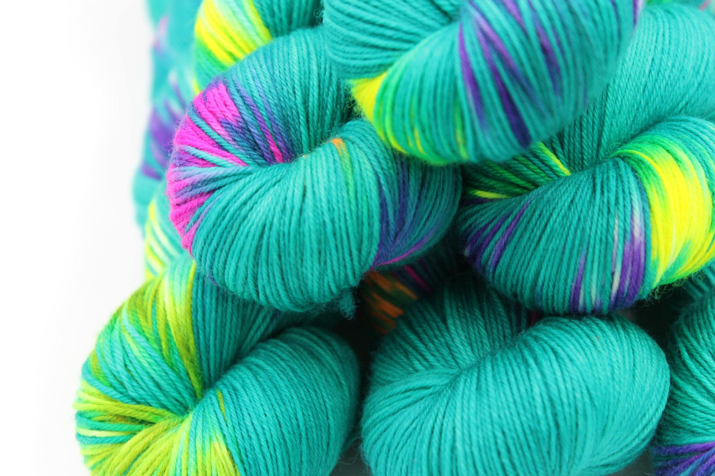 Neon Peacock, Sock Skein 75% SuperWash Merino and 25 Nylon Hand Dyed Yarn 100g