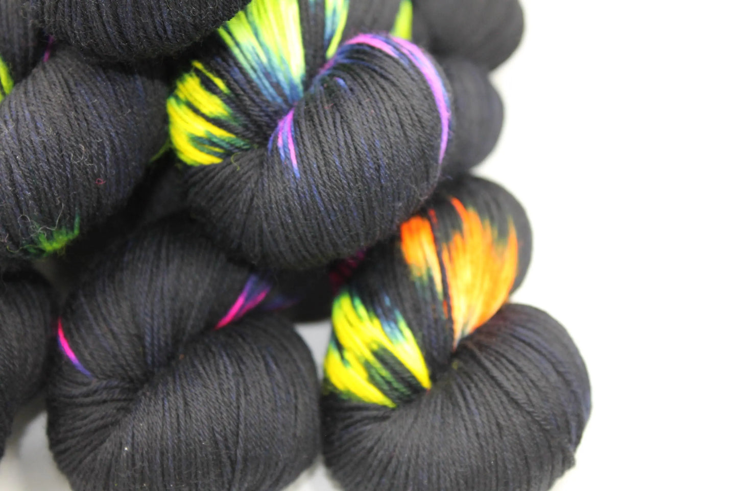Neon Darkness, Sock Skein 75% SuperWash Merino and 25% Nylon Hand Dyed Yarn 100g