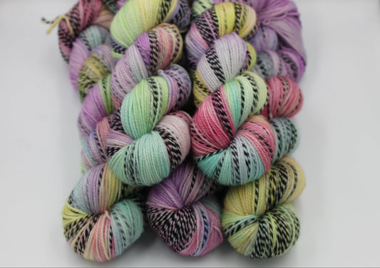 Pastel Zebra Sock Skein 80% SuperWash Merino and 20 Nylon Hand Dyed Zebra Yarn 100g