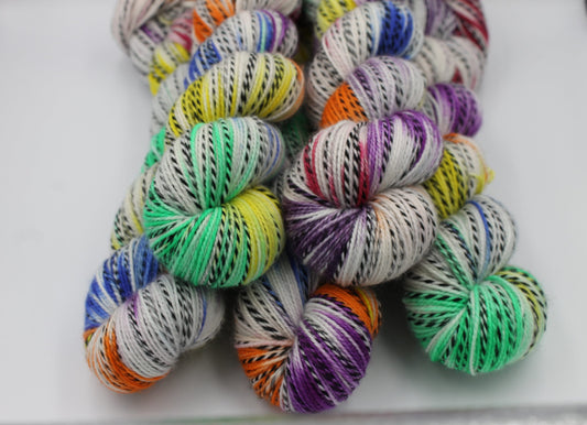 Rainbow Zebra Sock Skein 80% SuperWash Merino and 20 Nylon Hand Dyed Yarn 100g