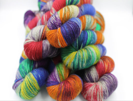 Zak The Rainbow Yak,  Sock Skein 70% Superwash Merino 20 Yak 10 Nylon 100g