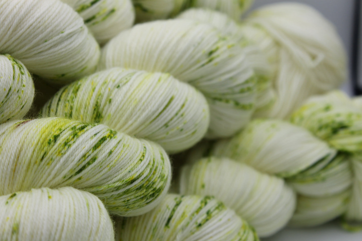 Chartreuse Light Speckle Sock Skein 75% SuperWash Merino and 25 Nylon Hand Dyed Yarn 100g