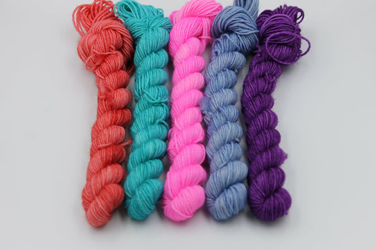 Brights II Mini Skein Set Premium Sock 75% SuperWash  Merino and 25 Nylon.5x20g