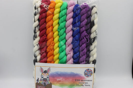 Rainbow Zebra EDS awareness set sock weight 75% SuperWash  Merino and 25 Nylon 10 x 10g
