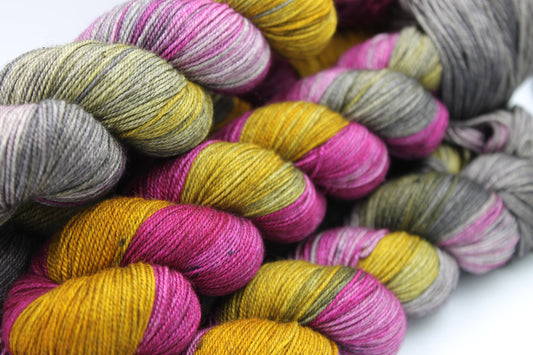 Sugar & Spice Sock Skein 60% SuperWash Merino 20 silk  and 20 Yak Hand Dyed Yarn
