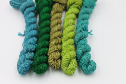 Shades - Olive Mini Skein Set Sock 70% Superwash Merino 20 Yak 10 Nylon 5 x 20g