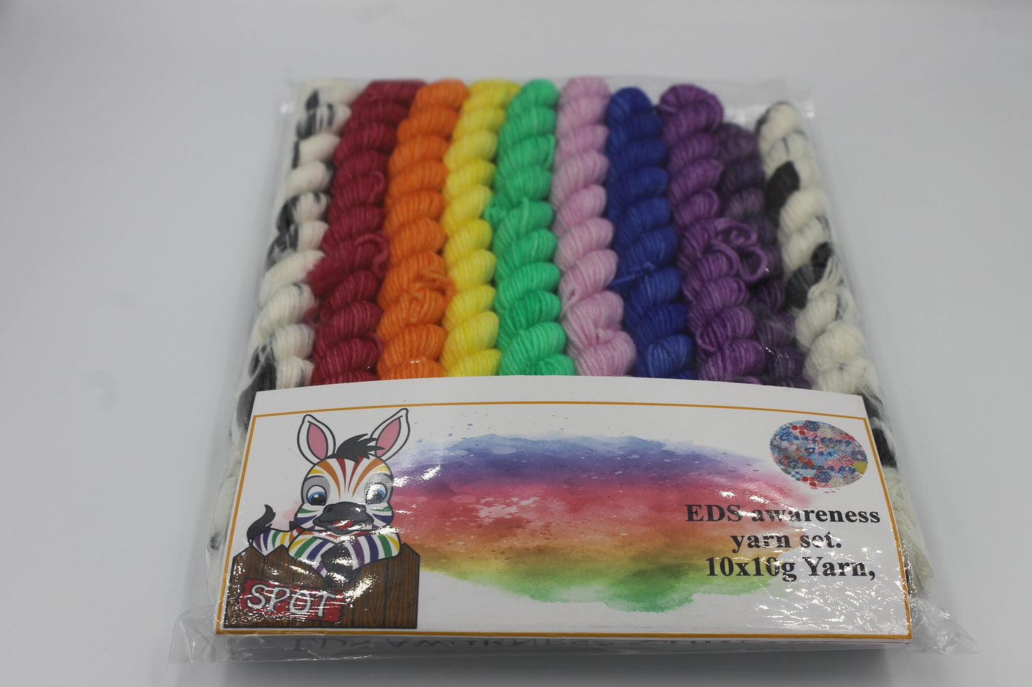 Rainbow Zebra EDS awareness set sock weight 75% SuperWash  Merino and 25 Nylon 10 x 10g