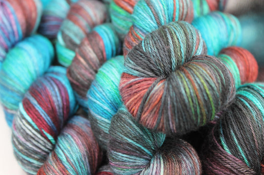 Sherlocks Smoking Jacket Sock Yarn - 50% Superwash Merino Wool & 50% Silk 100g Skeins - Attic Spin Dye