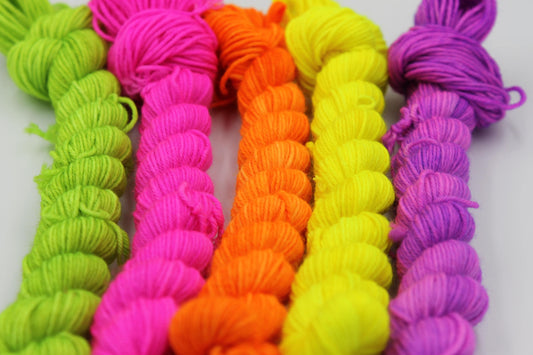 Neon Pop Mini Skein Set Premium Sock 75% SuperWash  Merino and 25 Nylon.5x20g