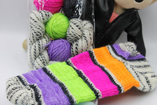 Beetlejuice Sock Set 80% SuperWash Merino and 20% Nylon Hand Dyed Zebra Yarn 1 x 20g And 5 x 10g 75% 25% Superwash Merino and Nylon