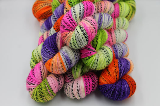 BeetleJuice Sock Skein 80% SuperWash Merino and 20% Nylon Hand Dyed Zebra Yarn 100g