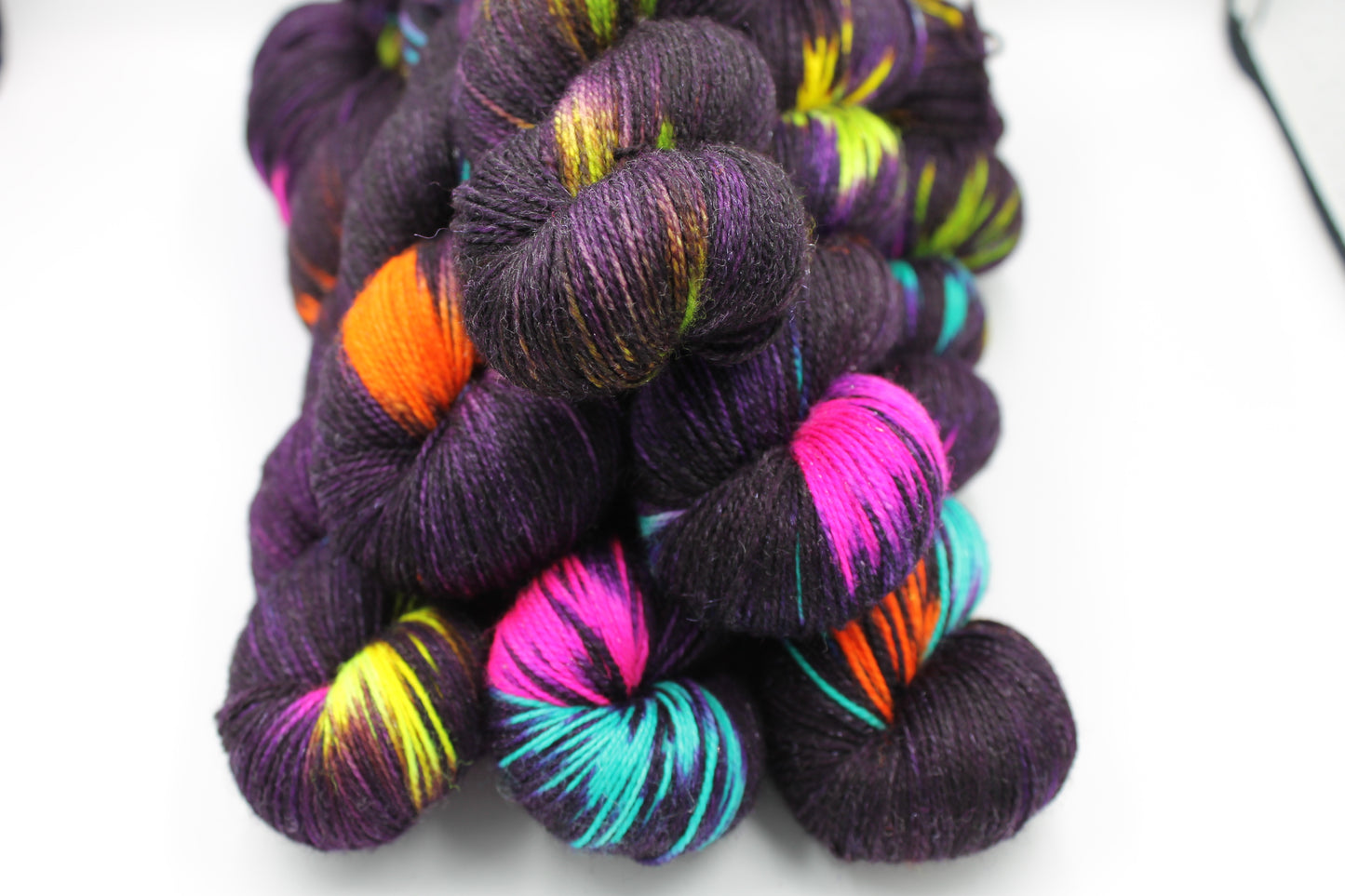 Blackpool Illuminations Sock Yarn Skein with 75% Superwash Merino, 20% Nylon, and 5% Silver Stellina