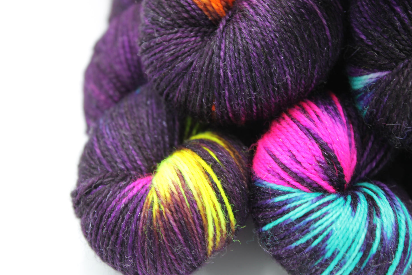 Blackpool Illuminations Sock Yarn Skein with 75% Superwash Merino, 20% Nylon, and 5% Silver Stellina