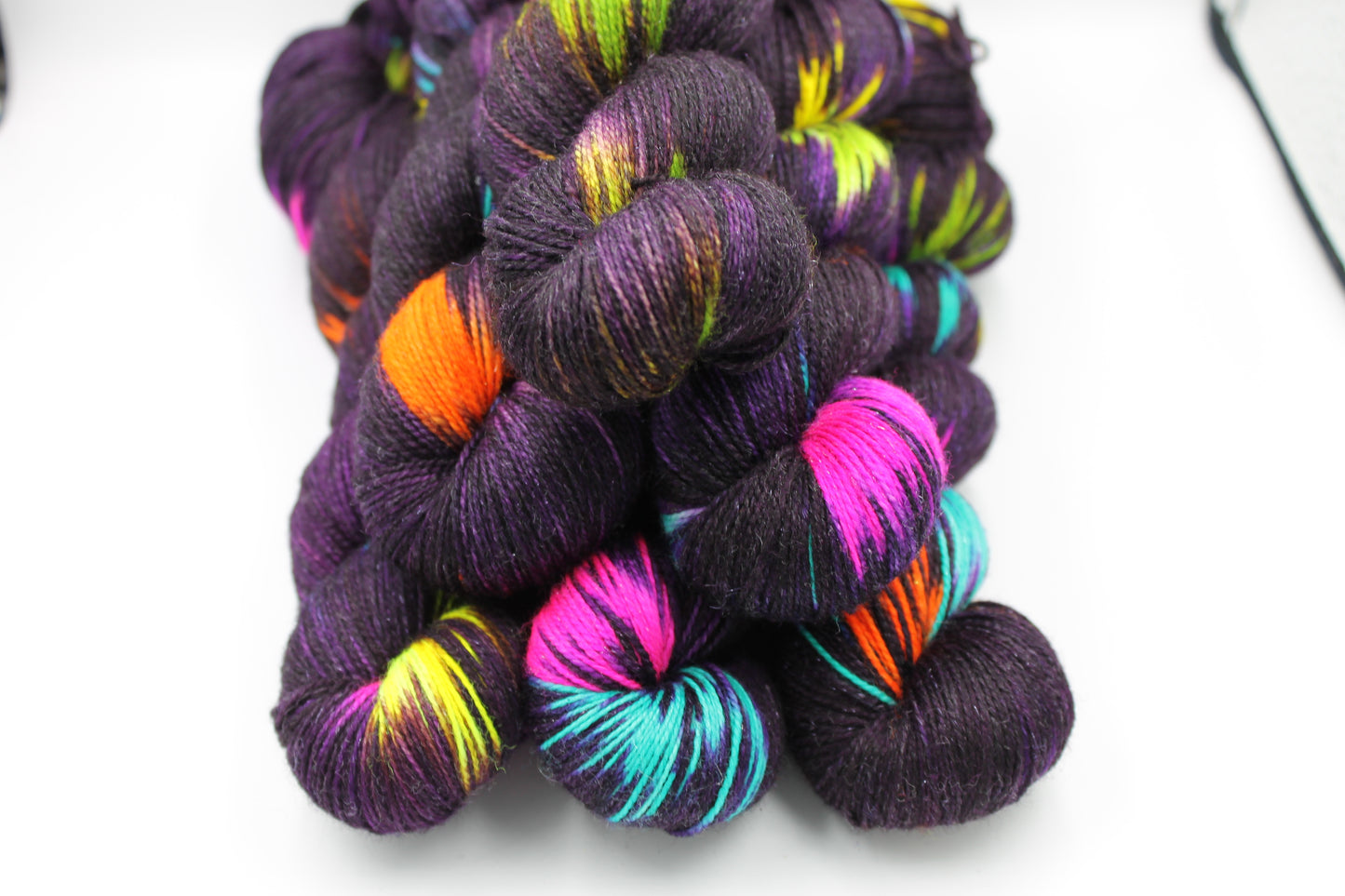 Blackpool Illuminations Sock Yarn Skein with 75% Superwash Merino, 20% Nylon, and 5% Silver Stellina