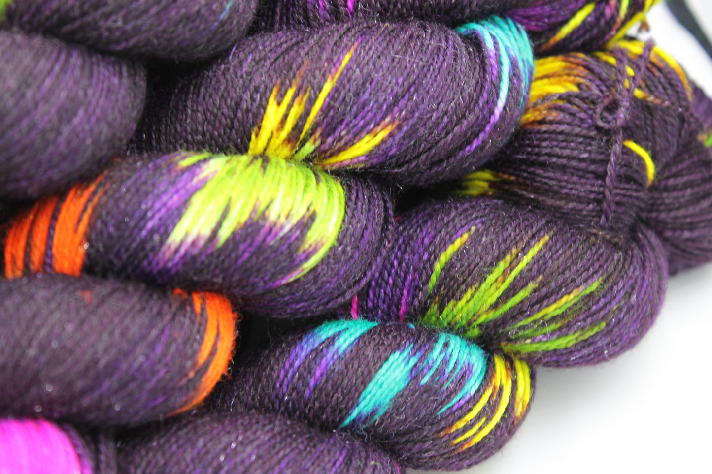 Blackpool Illuminations Sock Yarn Skein with 75% Superwash Merino, 20% Nylon, and 5% Silver Stellina