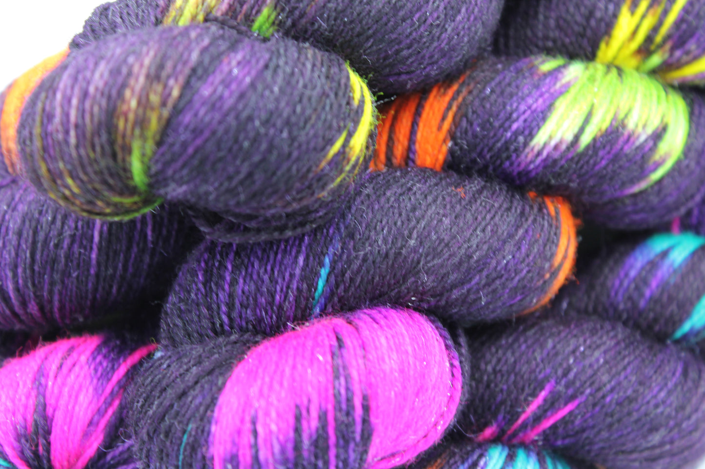 Blackpool Illuminations Sock Yarn Skein with 75% Superwash Merino, 20% Nylon, and 5% Silver Stellina