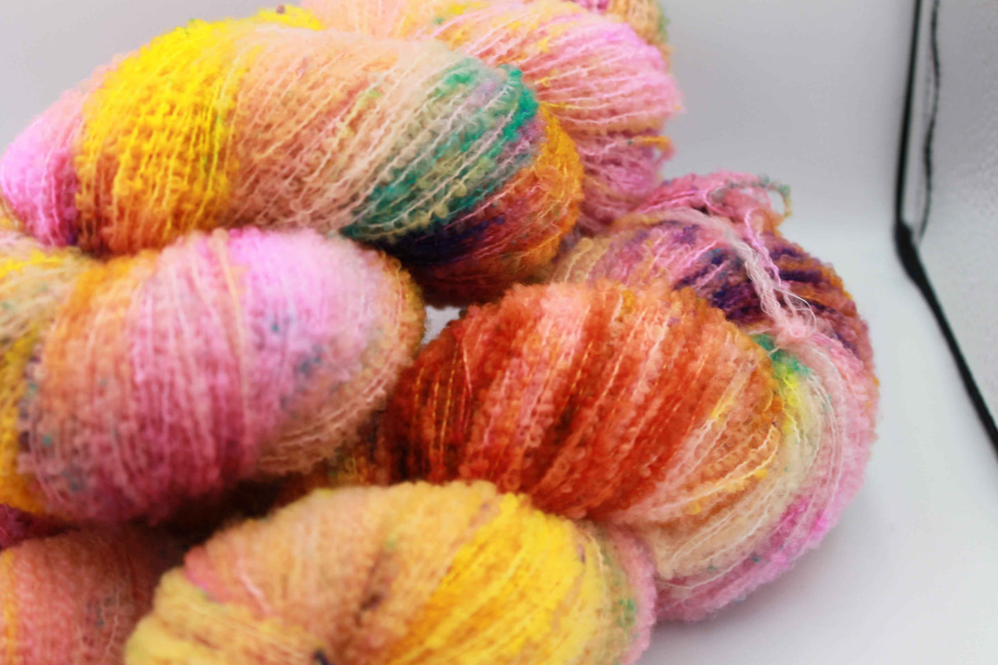 Neon Tangle  80% Superfine Merino Wool Boucle Yarn - 20% Nylon Lace Weight 100g Skein