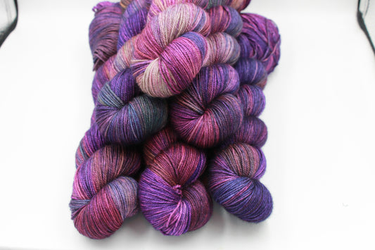 Summer Berries Hand Dyed Merino Silk Yak Yarn - 60% SuperWash Merino, 20% Silk, 20% Yak