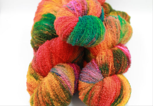 Tropical Neon 80% Superfine Merino Wool Boucle Yarn - 20% Nylon Lace Weight 100g Skein