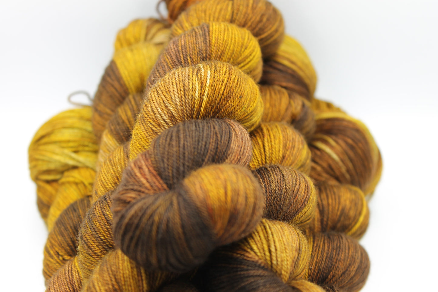 Toasted Honey Hand Dyed Yarn - 60% SuperWash Merino, 20% Silk, 20% Yak Sock Skein