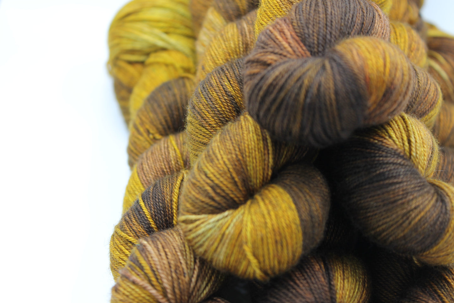 Toasted Honey Hand Dyed Yarn - 60% SuperWash Merino, 20% Silk, 20% Yak Sock Skein