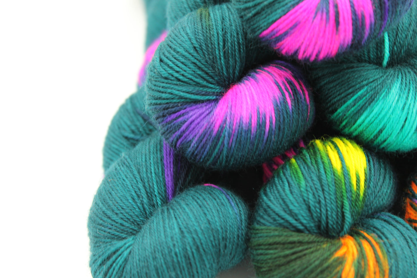 Neon Forest Sock Skein 100g Hand Dyed Merino Nylon Yarn 75% SuperWash Merino 25% Nylon
