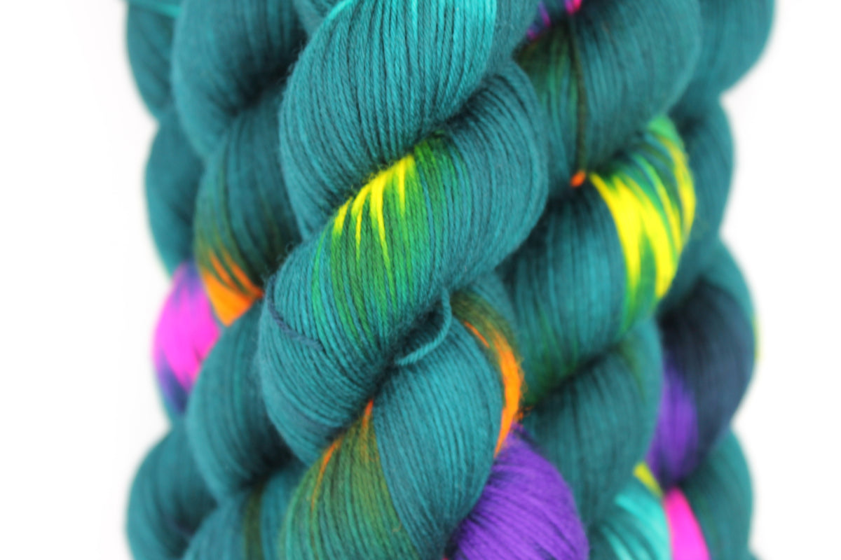 Neon Forest Sock Skein 100g Hand Dyed Merino Nylon Yarn 75% SuperWash Merino 25% Nylon