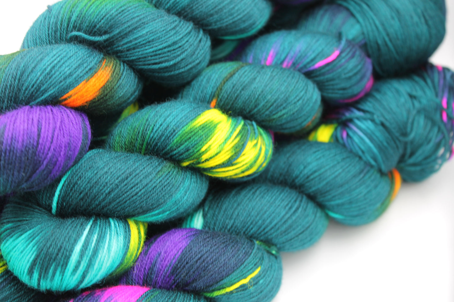 Neon Forest Sock Skein 100g Hand Dyed Merino Nylon Yarn 75% SuperWash Merino 25% Nylon
