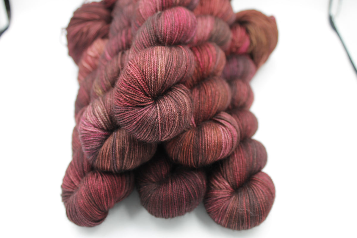 Roasted Chestnuts Hand Dyed Yarn - 60% SuperWash Merino, 20% Silk, 20% Yak Sock Skein