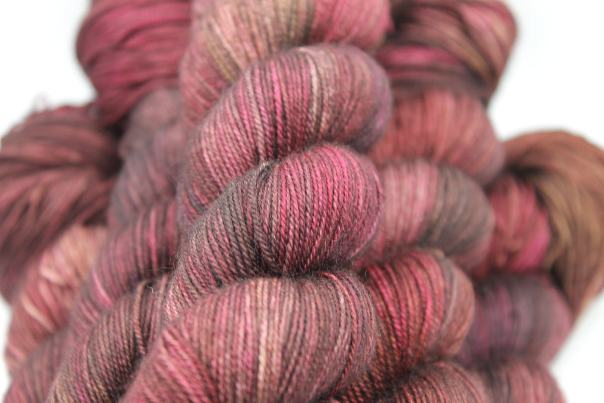 Roasted Chestnuts Hand Dyed Yarn - 60% SuperWash Merino, 20% Silk, 20% Yak Sock Skein