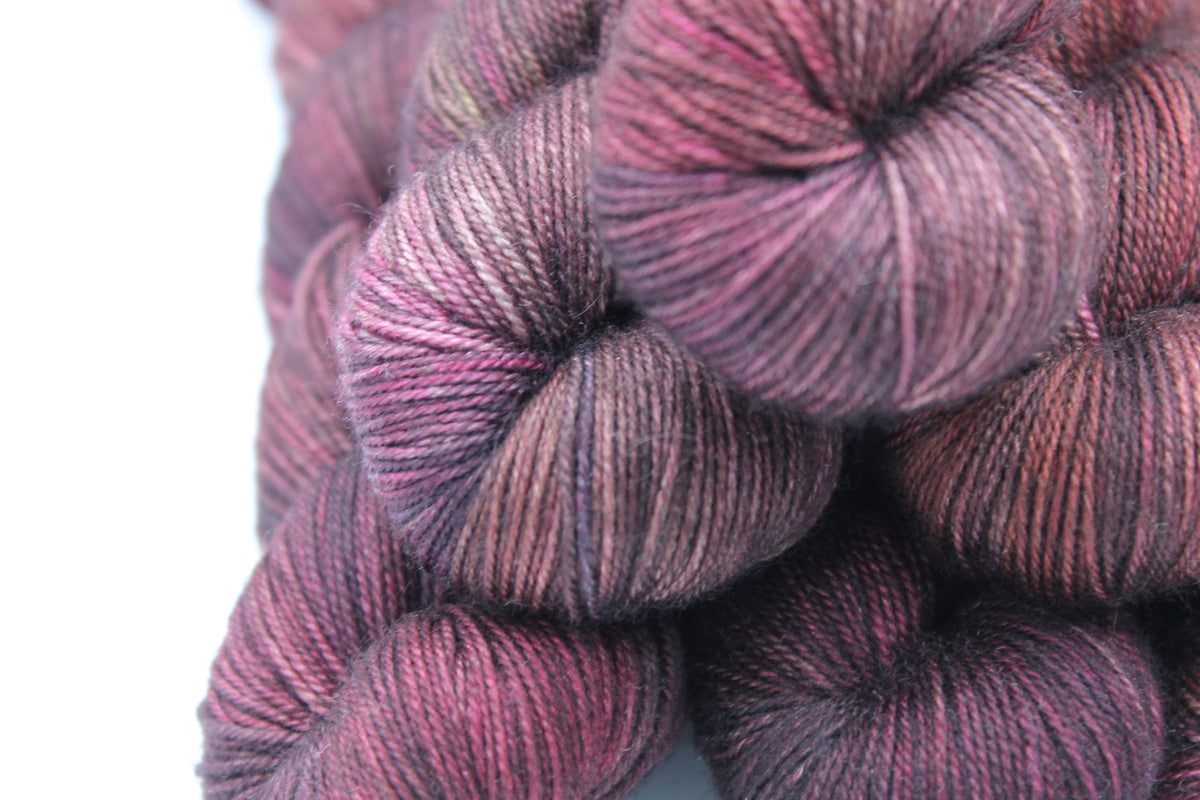 Roasted Chestnuts Hand Dyed Yarn - 60% SuperWash Merino, 20% Silk, 20% Yak Sock Skein