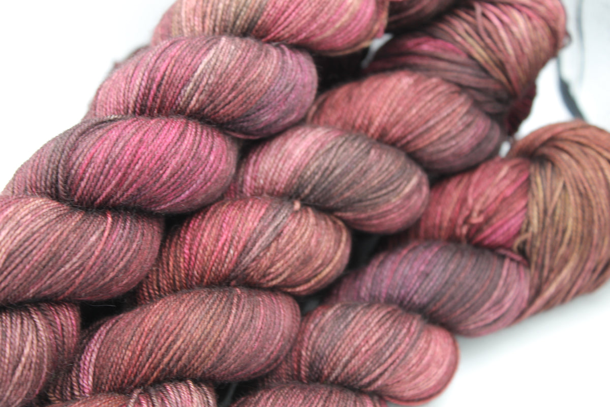 Roasted Chestnuts Hand Dyed Yarn - 60% SuperWash Merino, 20% Silk, 20% Yak Sock Skein