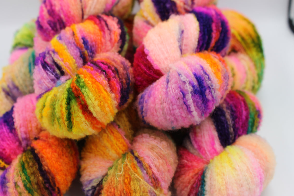 Neon Tangle  80% Superfine Merino Wool Boucle Yarn - 20% Nylon Lace Weight 100g Skein