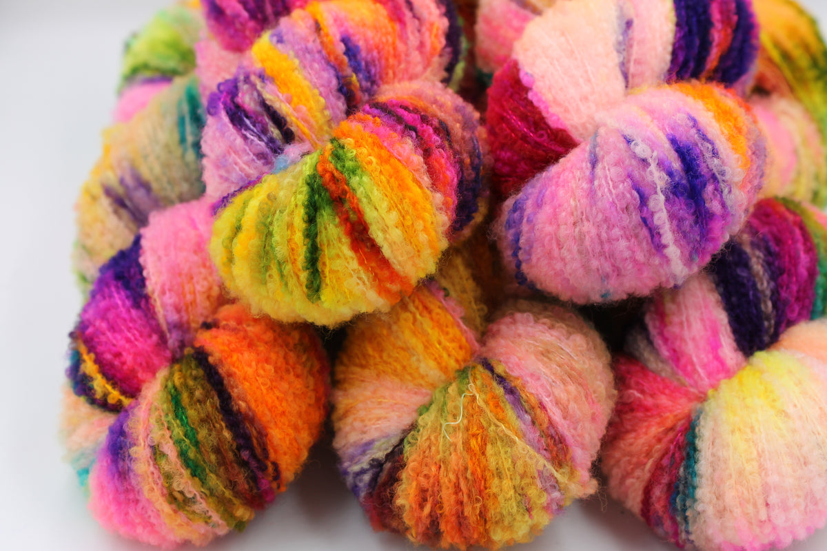 Neon Tangle  80% Superfine Merino Wool Boucle Yarn - 20% Nylon Lace Weight 100g Skein