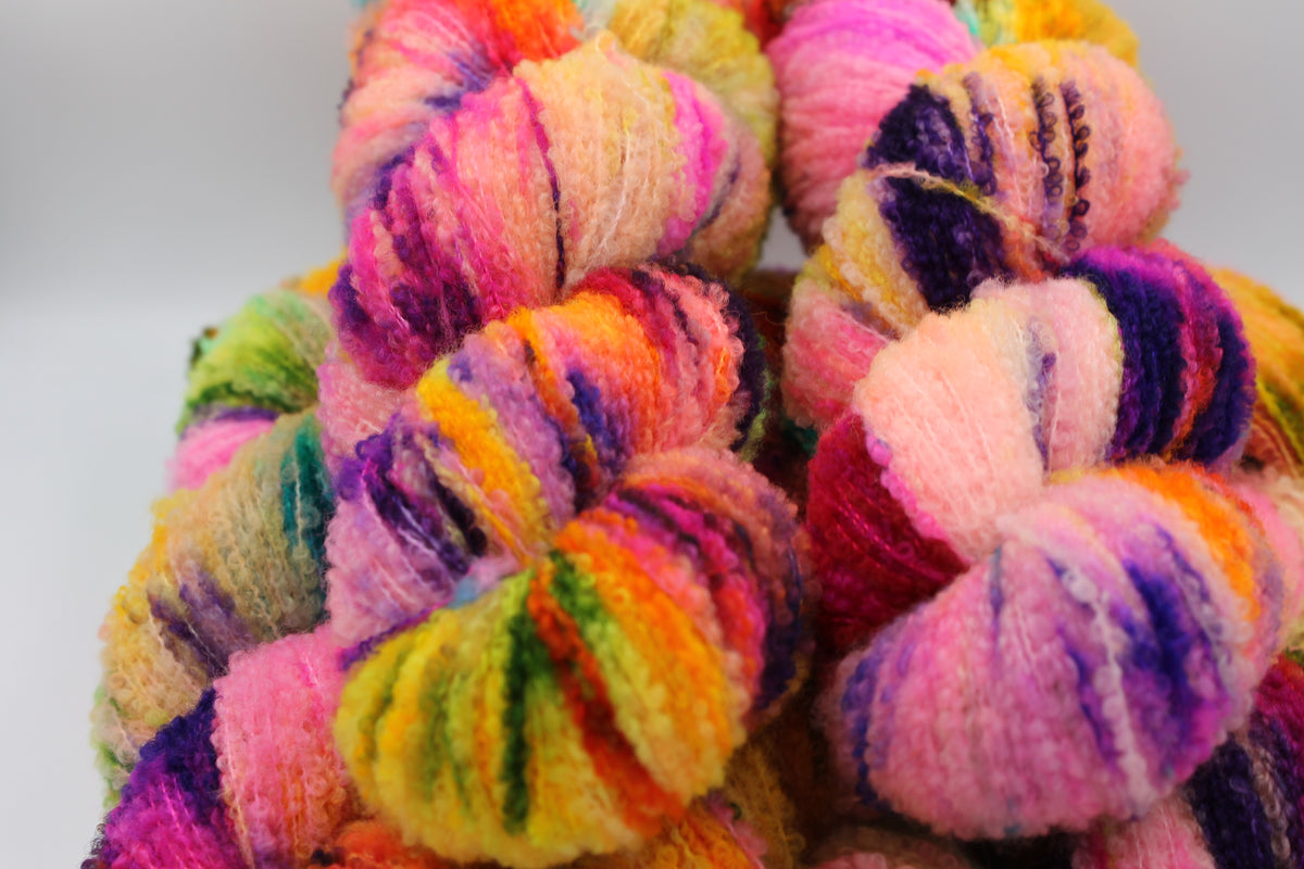 Neon Tangle  80% Superfine Merino Wool Boucle Yarn - 20% Nylon Lace Weight 100g Skein