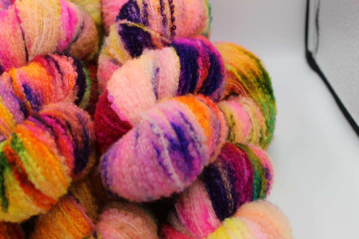 Neon Tangle  80% Superfine Merino Wool Boucle Yarn - 20% Nylon Lace Weight 100g Skein