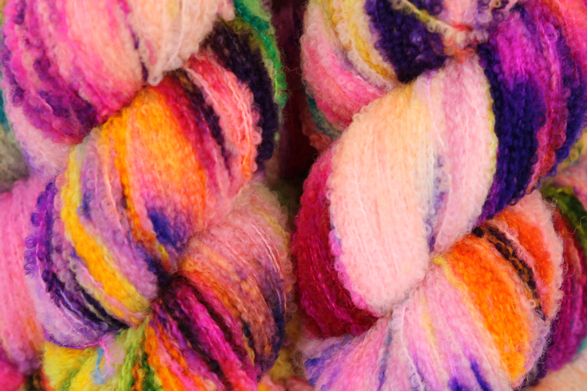 Neon Tangle  80% Superfine Merino Wool Boucle Yarn - 20% Nylon Lace Weight 100g Skein