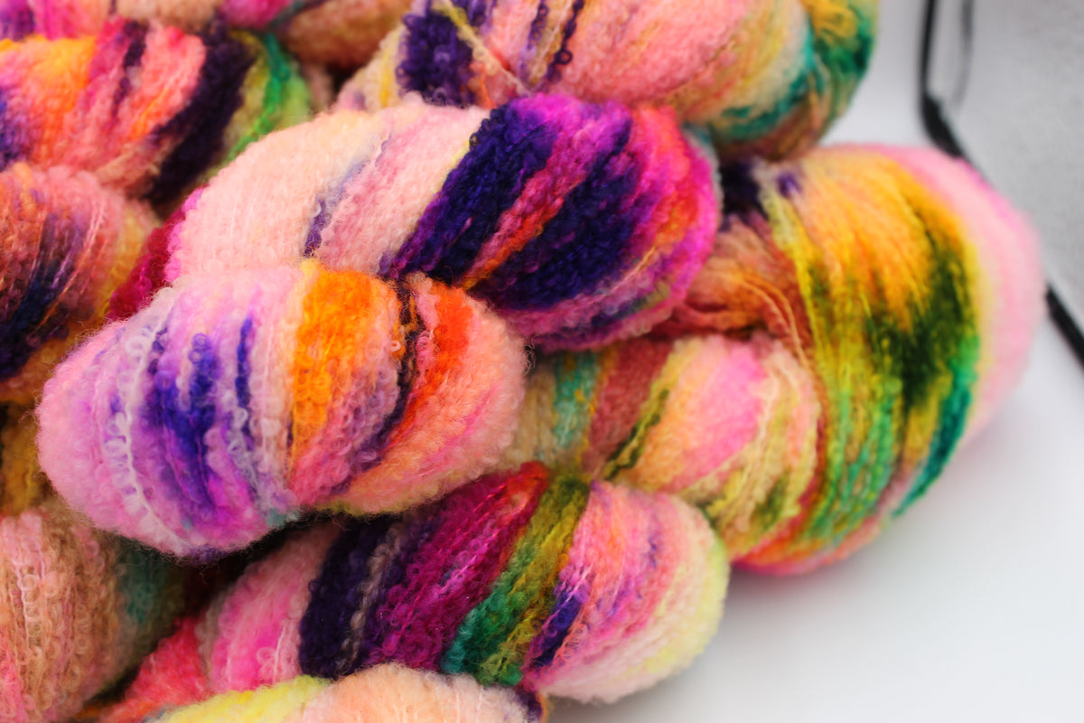 Neon Tangle  80% Superfine Merino Wool Boucle Yarn - 20% Nylon Lace Weight 100g Skein
